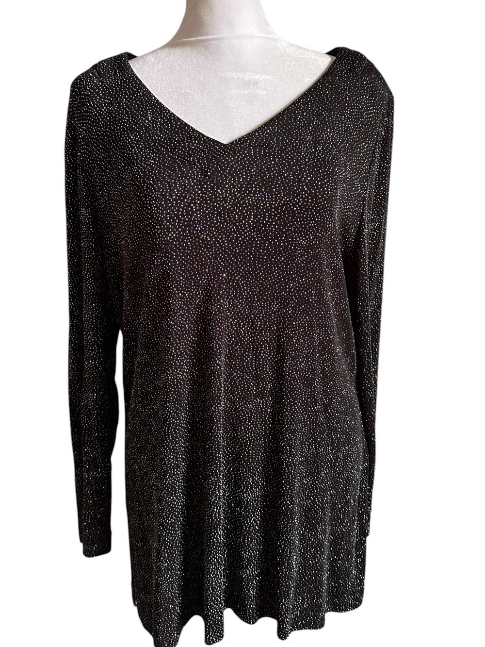 Alex Evenings Black Top with Silver Glitter Speckles